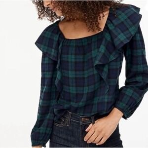 NEW J. Crew Womens Flannel Squareneck Ruffle Top Size M Western Contemporary